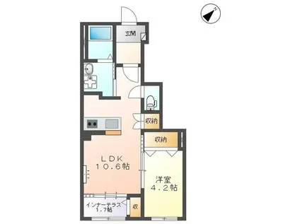 トレアティック島内 TC(1LDK/1階)の間取り写真