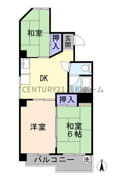 霞ヶ丘ビル(3DK/3階)の間取り写真