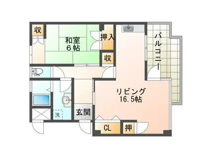 霞ヶ丘マンション(1LDK/3階)の間取り写真