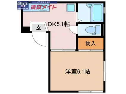 ハイツカアムB(1DK/1階)の間取り写真