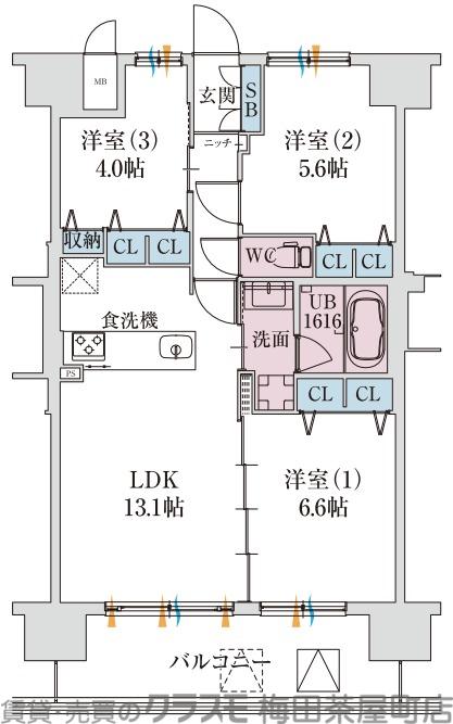 スプランディッド梅田グランノース(3LDK/2階)の間取り写真