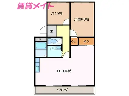 リバーサイド宝生I(2LDK/3階)の間取り写真