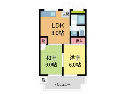 TOHOマンション第2(2LDK/4階)の間取り写真