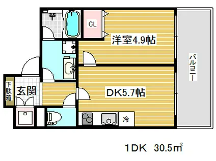 ワコーレディアルクス元町(1DK/4階)の間取り写真