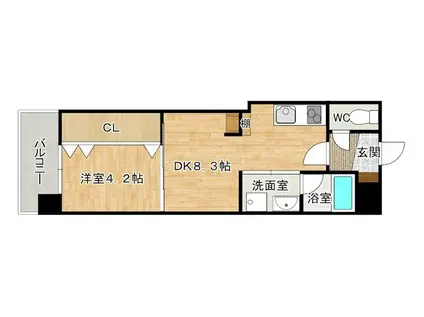 オーヴィジョンQULAS小倉金田(1DK/11階)の間取り写真
