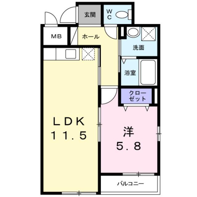 フルー リール(1LDK/1階)の間取り写真