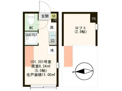 桜テラス荒川(ワンルーム/1階)の間取り写真