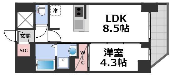 セレニテ本町リアン(1LDK/14階)の間取り写真