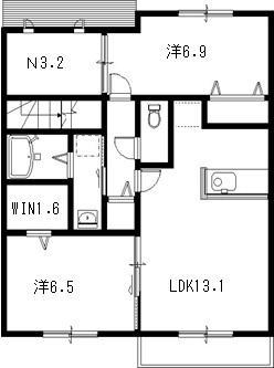 ルーチェ善導寺(2LDK/2階)の間取り写真
