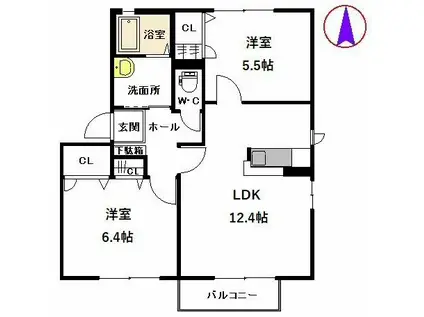 エトワールC棟(2LDK/2階)の間取り写真