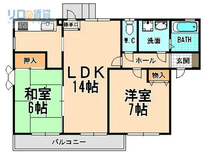 アビタシオン仁川Ⅲ(2LDK/1階)の間取り写真