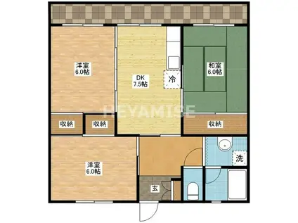 ファミール森の木(3DK/1階)の間取り写真