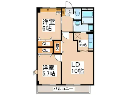 メゾンカーム(2LDK/1階)の間取り写真