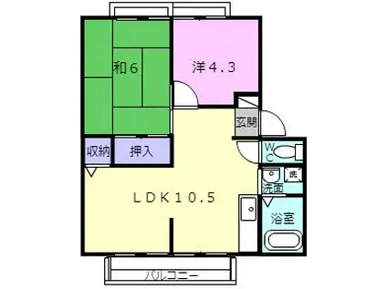 ロイヤルヒルズ I棟(2LDK/1階)の間取り写真