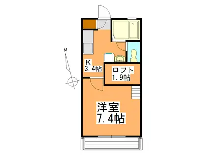 仙台市地下鉄南北線 泉中央駅 徒歩14分 2階建 築33年(1K/2階)の間取り写真