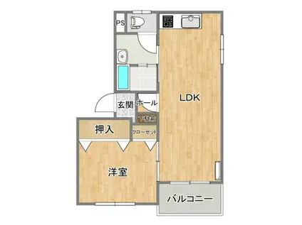 ヒーローマンション・アン・シエル(1LDK/3階)の間取り写真