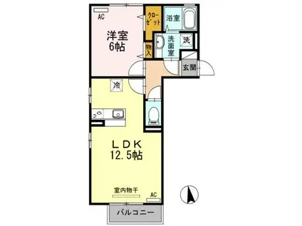 クローバーM B棟(1LDK/2階)の間取り写真