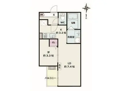 JACK UMATEI(1LDK/1階)の間取り写真