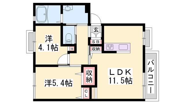 アネックス御立 A棟(2LDK/1階)の間取り写真