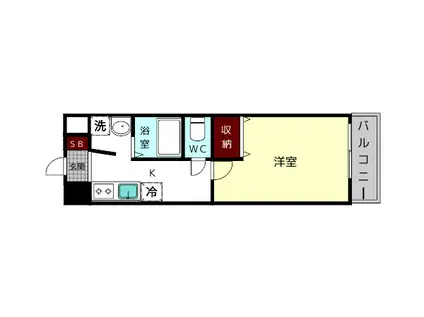 インペリアル奈良大宮(1K/9階)の間取り写真