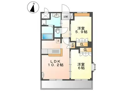 アサヒ2011(2LDK/2階)の間取り写真