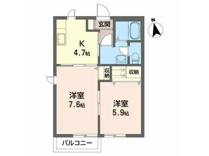 シャーメゾンウィステリアB(2K/2階)の間取り写真