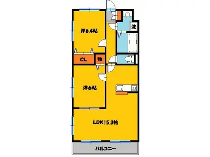 ＪＲ宇都宮線 雀宮駅 徒歩13分 3階建 築22年(2LDK/2階)の間取り写真