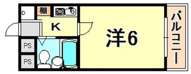フルール岡本(1K/4階)の間取り写真