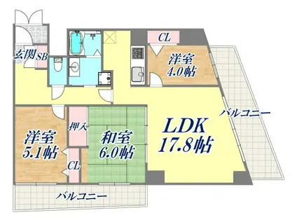 ロイヤルシャトー長者町(3LDK/2階)の間取り写真