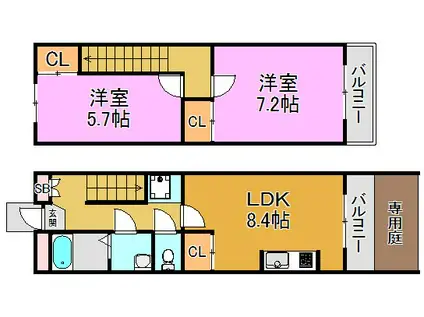 リヴェール(2DK/1階)の間取り写真