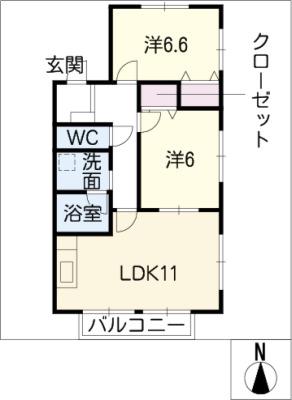 ルースリーリヤ(2LDK/2階)の間取り写真