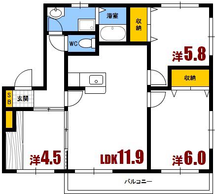 ディアスエコー(3LDK/2階)の間取り写真