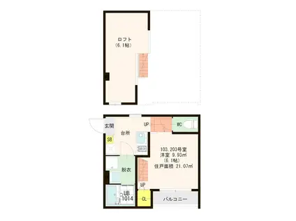 GREENWOOD吉塚(1K/1階)の間取り写真