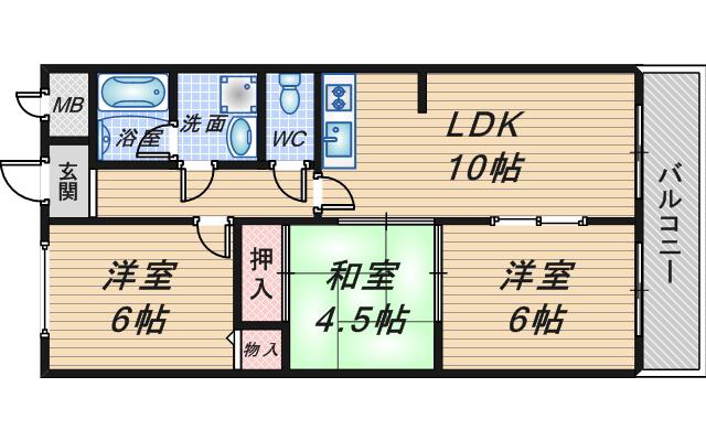 ユーコート豊中(3LDK/6階)の間取り写真