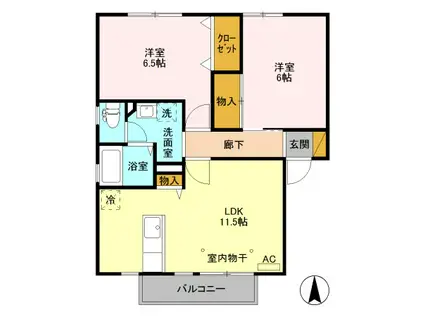 D-ROOMフラワーレジデンスソレイユ A 202(2LDK/2階)の間取り写真