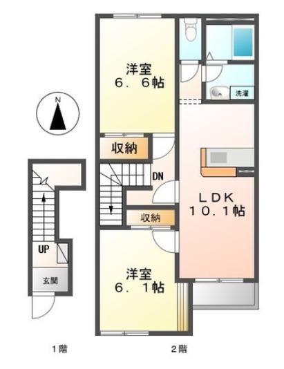アシューレ(2LDK/2階)の間取り写真