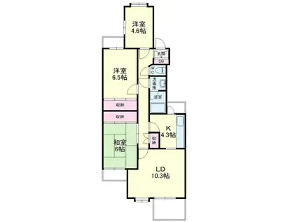 佐鳴湖パークタウン9号棟(3LDK/2階)の間取り写真
