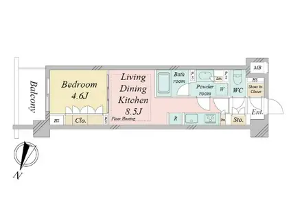 ドゥーエ早稲田(1LDK/5階)の間取り写真