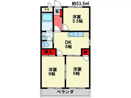 ライフ・モア本城 C棟(3DK/3階)の間取り写真