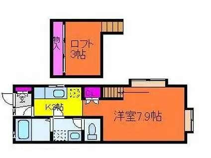 ハウスパーシモンIII(1K/2階)の間取り写真