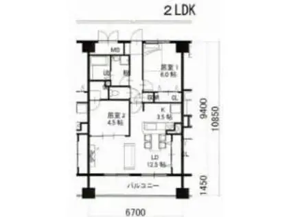 スカイマンションF(2LDK/4階)の間取り写真