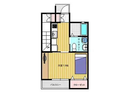 パシアンA(1K/1階)の間取り写真