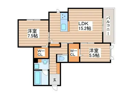 ベレオ北仙台駅(2LDK/3階)の間取り写真