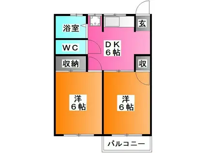三島ハイツ(2DK/2階)の間取り写真
