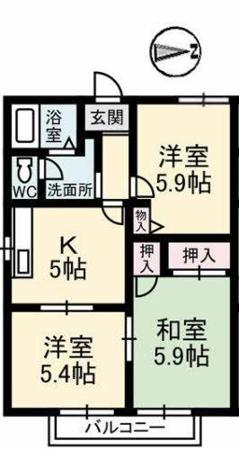 フレグランスK B棟(3K/2階)の間取り写真