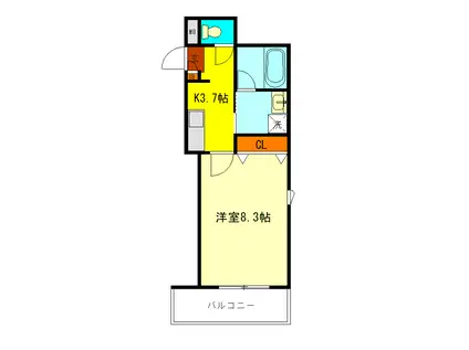 カレン国立(1K/2階)の間取り写真