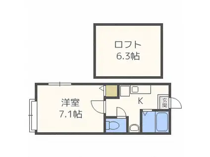 リバイブI(1SK/2階)の間取り写真