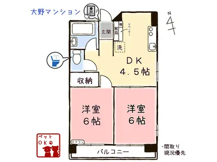 大野マンション(2DK/4階)の間取り写真