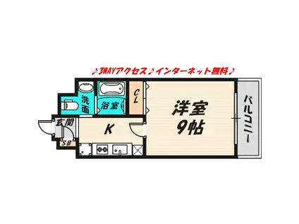 パークヒルズ都島 縁(1K/6階)の間取り写真