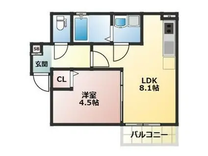 ALEGRIA四条畷(1LDK/3階)の間取り写真